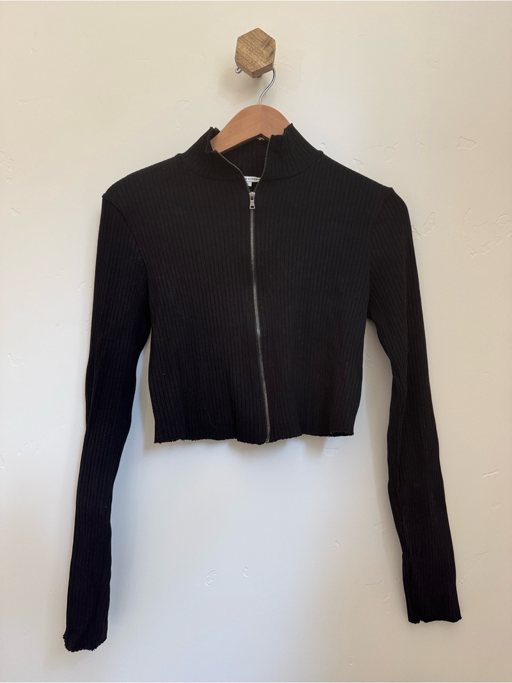 Cotton Citizen Black Cropped Ribbed Zip Jacket